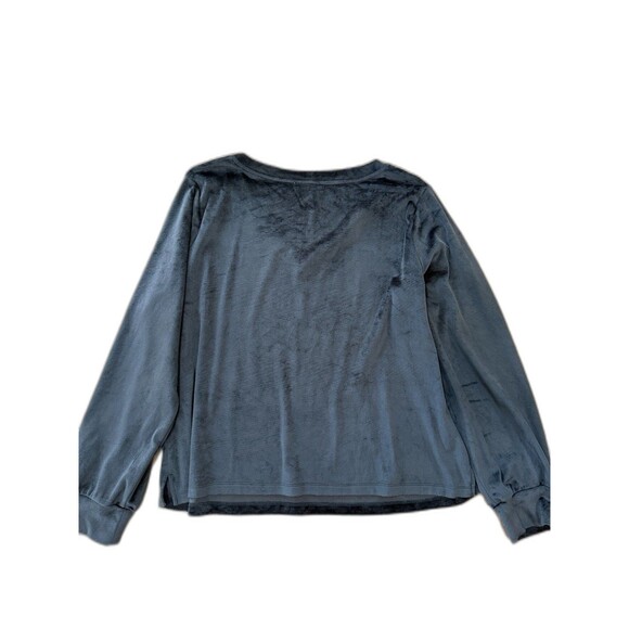Cozy Black Velour V-Neck Pullover Top Soft Lounge Long Sleeve Relaxed Fit XXL - Picture 3 of 8